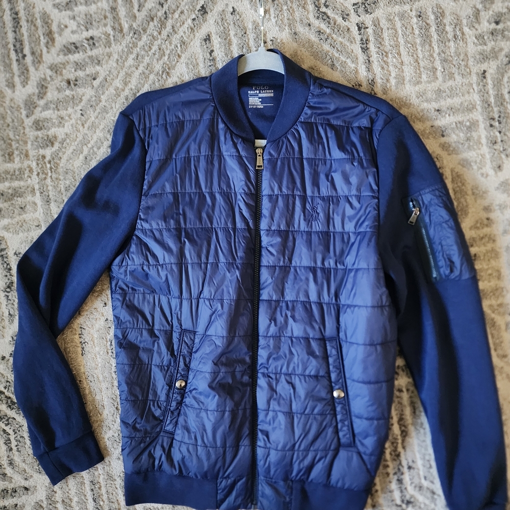 Polo Ralph Lauren Navy Performance Bomber Jacket Lightweight Logo Zip Front - Picture 6 of 9